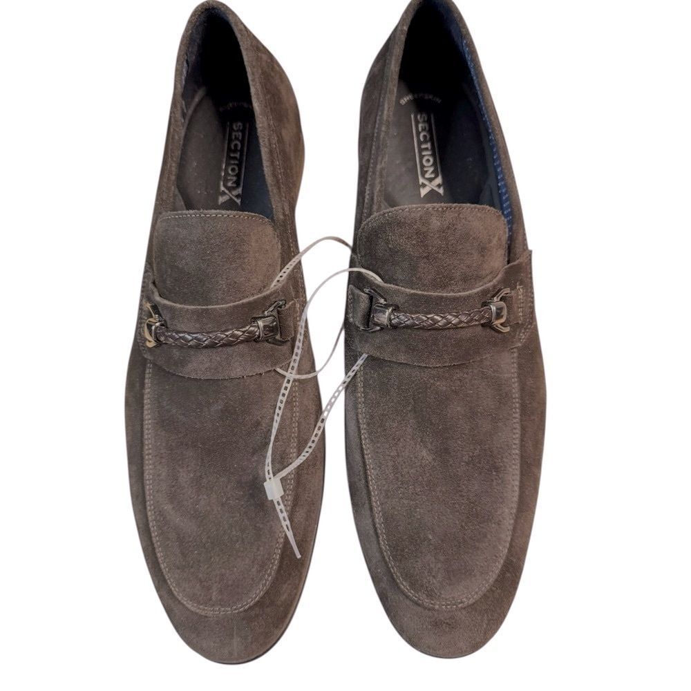 Section X SAINT BRAID BIT Dark Brown Suede Loafers